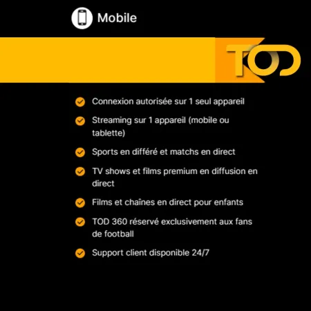 TOD Abonnement Tv & Streaming 1 mois / 1 Ecran Mobile