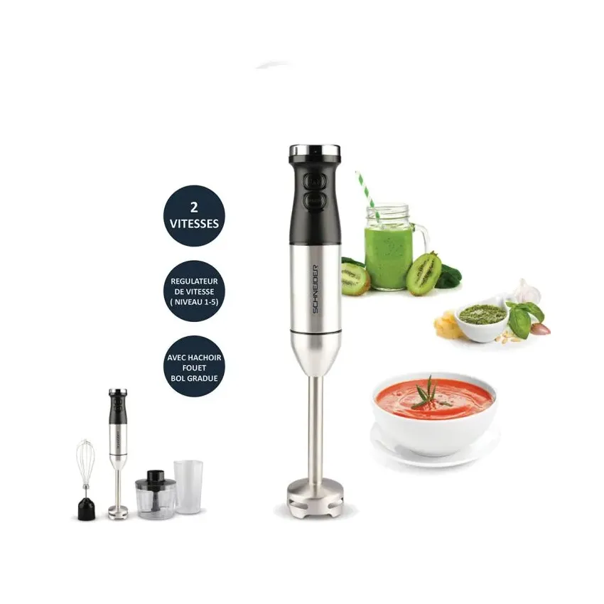 Mixeur Plongeante SCHNEIDER 3EN1 600W | Hachoir, Fouet et pied mixeur - Inox 
