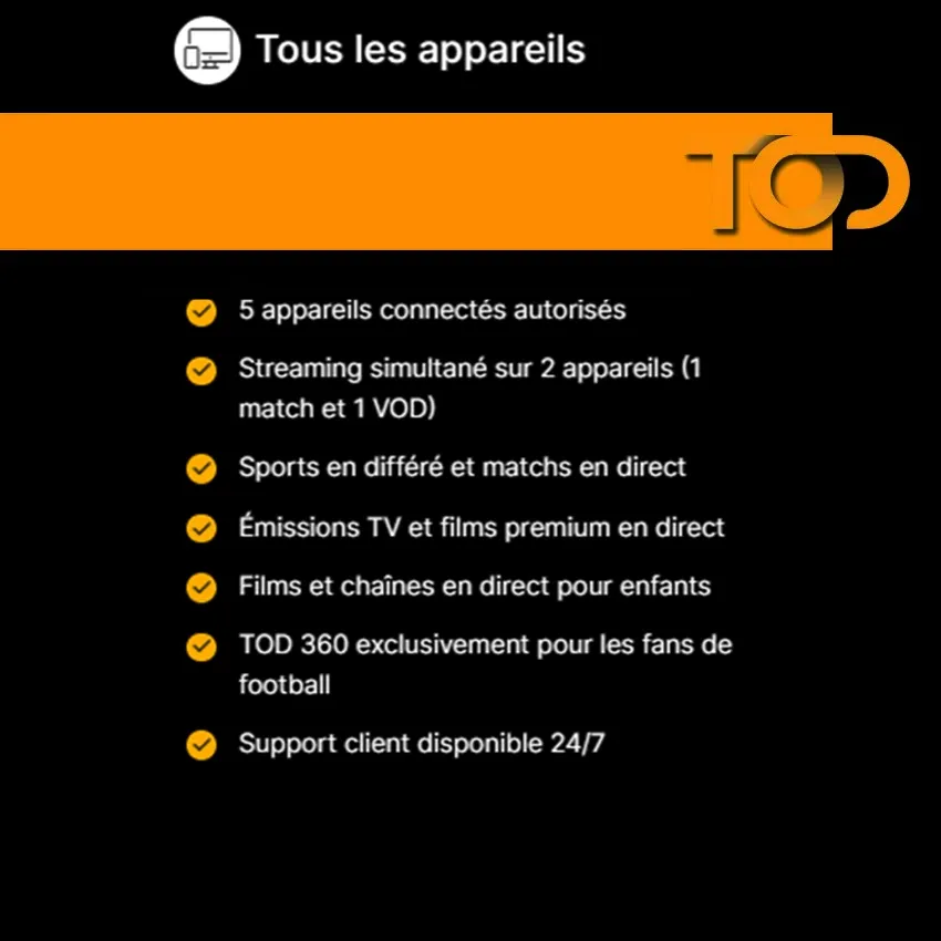 Abonnement  Tv  TOD 4K  | 3 Mois - 5 terminale 