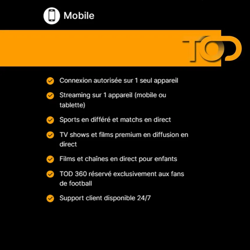 Abonnement TOD Tv & Streaming 3 mois | 1 Ecran 