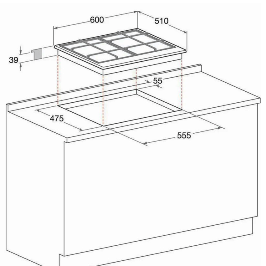 Plaque de cuisson ARISTON 4 Feux à Gaz | 60cm  - PCN 642  -  Inox  