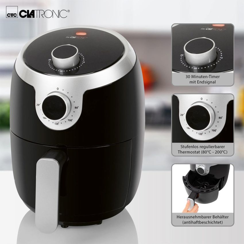 Airfryer CLATRONIC 1000W | avec bac de cuisson de  1 Litre - Ref FR3769H - Noir