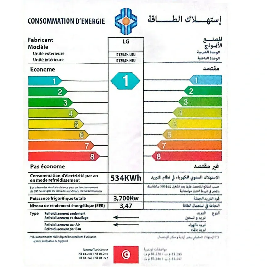 Climatiseur LG 12000 ARTCOOL MIRROR INVERTER | Froid - Wifi intégrer - D12UAH - Noir 