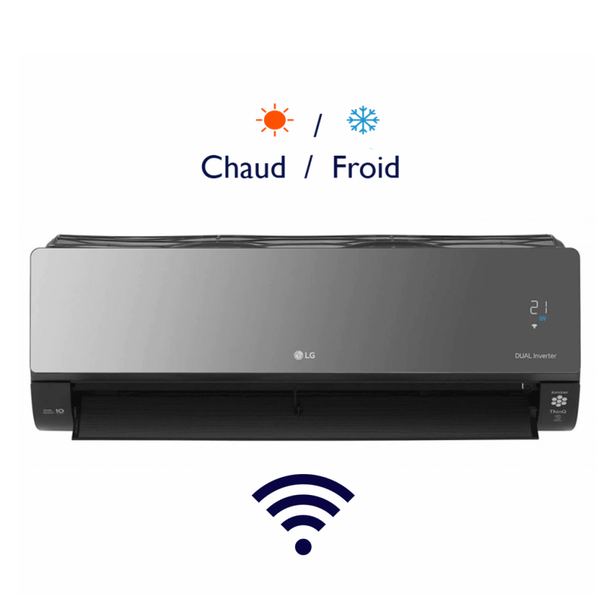 Climatiseur LG 18000 ARTCOOL MIRROR INVERTER | Chaud / Froid - Avec Wifi intégré - D18UAH - Noir 