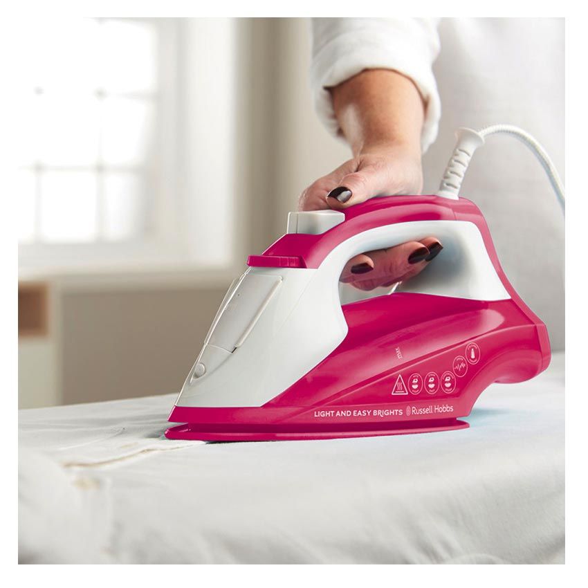 Fer à Repasser RUSSEL HOBBS 2400W | Débit de vapeur continu - Semelle en céramique - Rose 