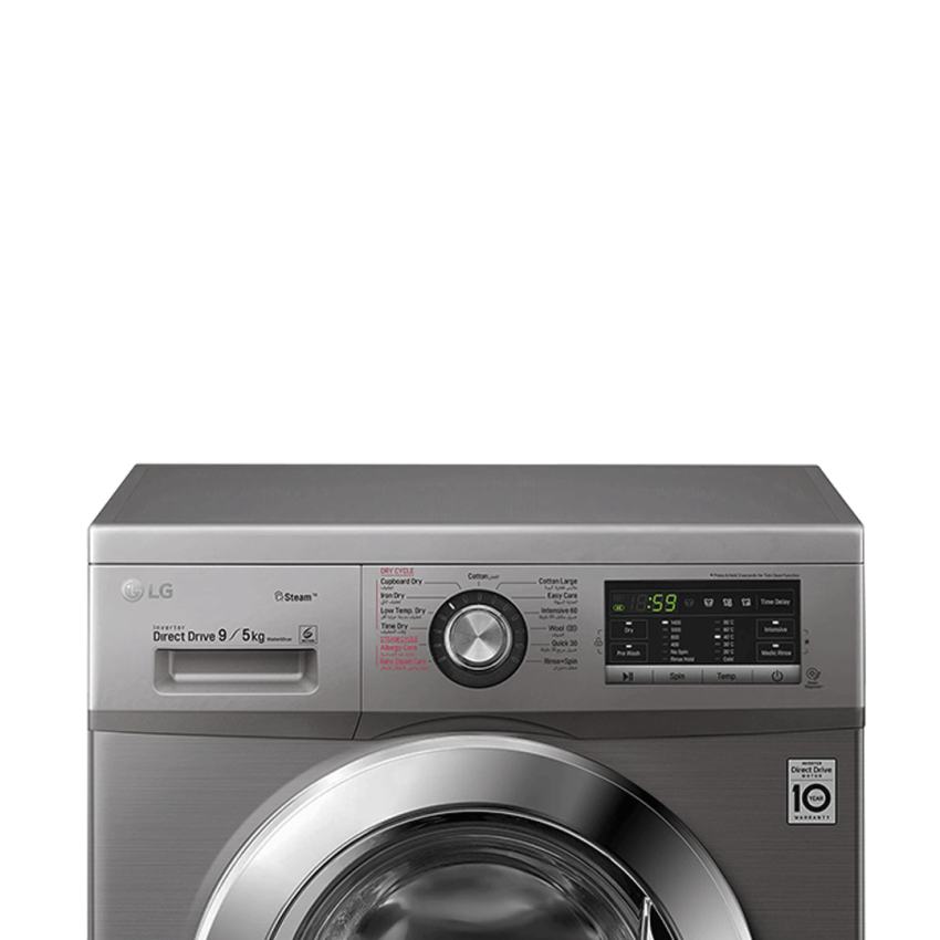 Machine à Laver LG à vapeur 9 kg | Essorage 1400 Tours/min - Lavante / Séchante - FH4G6VDGG6 - Silver 