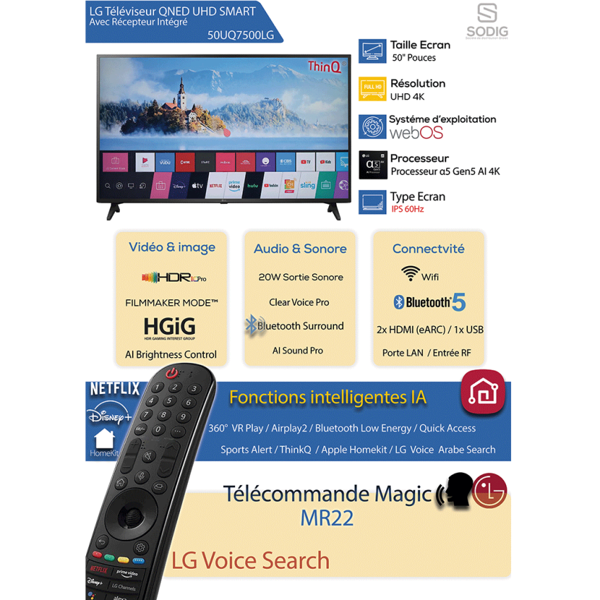 Tv LG 50 Pouces LED 4K UHD | SMART Tv - 50UQ7500LG - Noir 