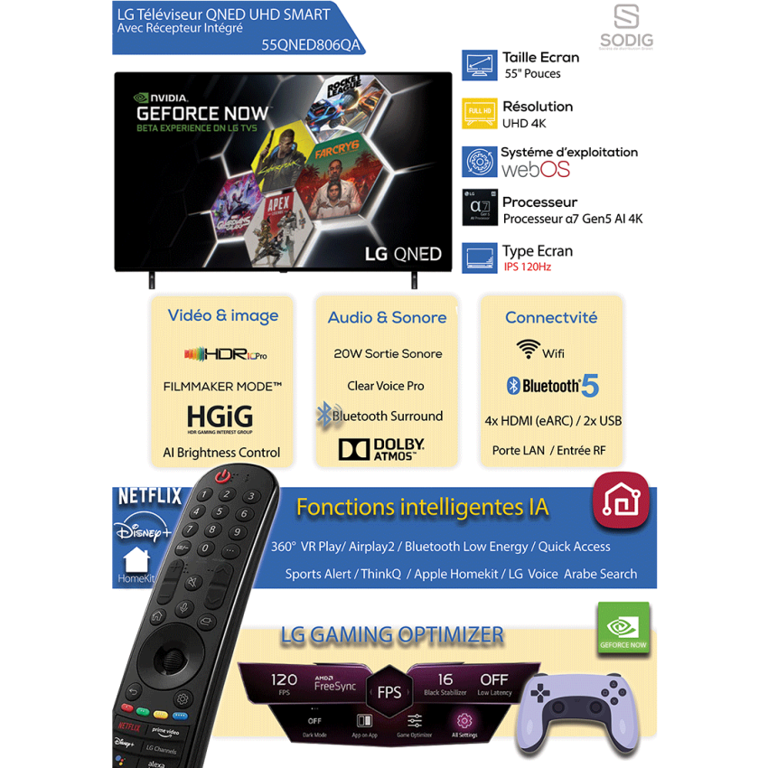 Tv LG QNED 55 Pouces LED 4K UHD | Avec Récepteur Intégré - Noir
