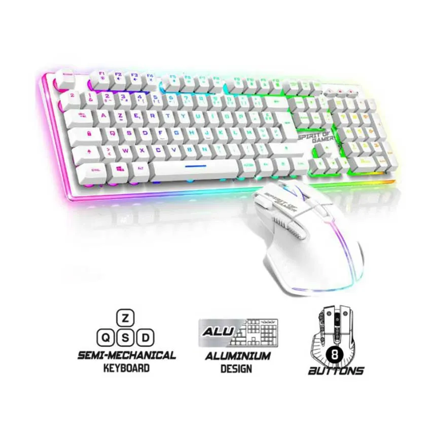 Pack Sans Fil SPIRIT CLS.MK600S.WT Clavier & Souris RGB Blanc