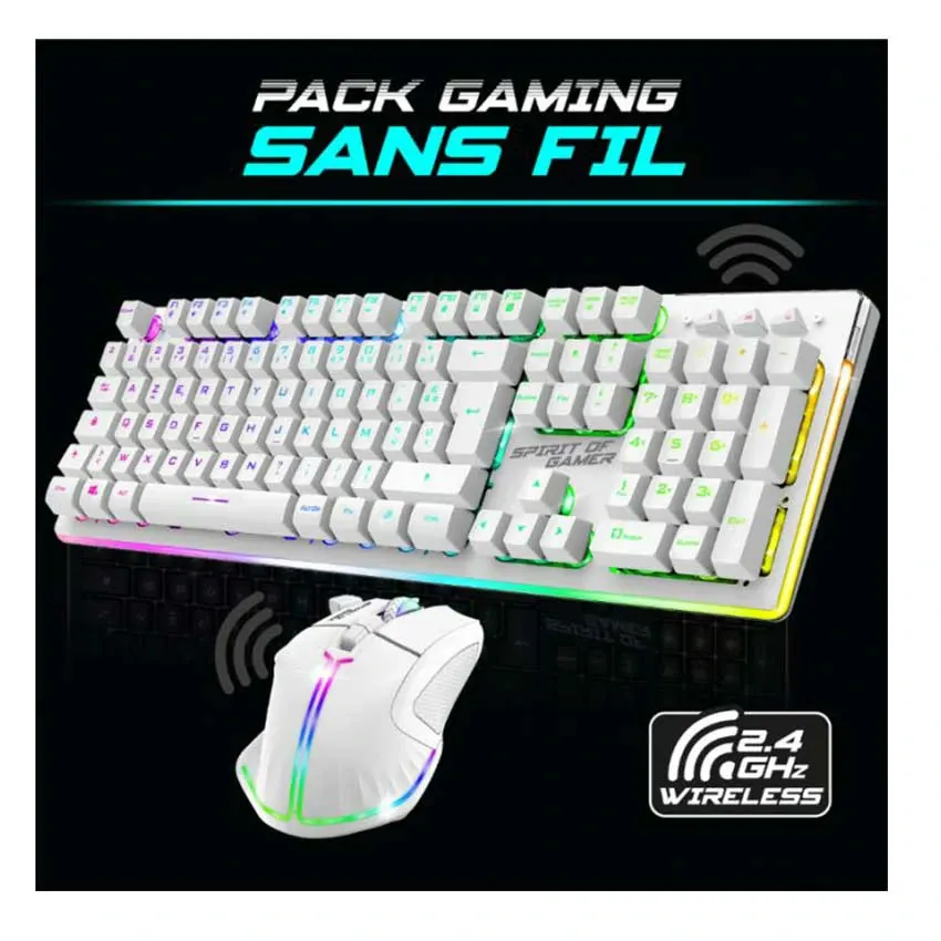 Pack Sans Fil SPIRIT CLS.MK600S.WT Clavier & Souris RGB Blanc