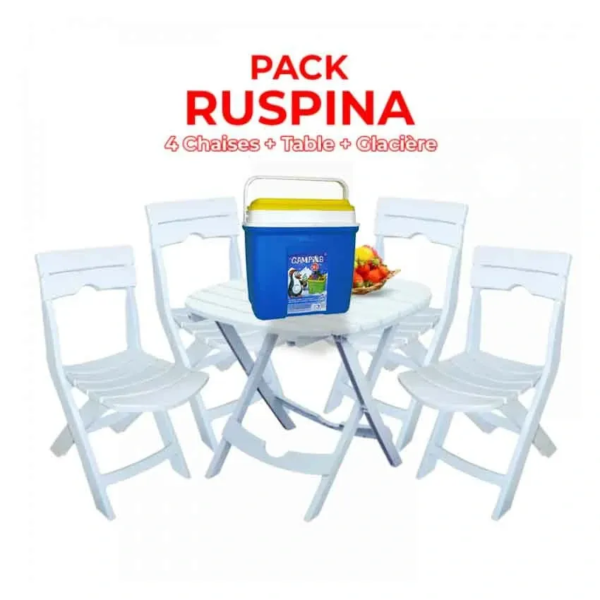 Pack Table & Chaise Pliable Ruspina Blanc | SOTUFAB