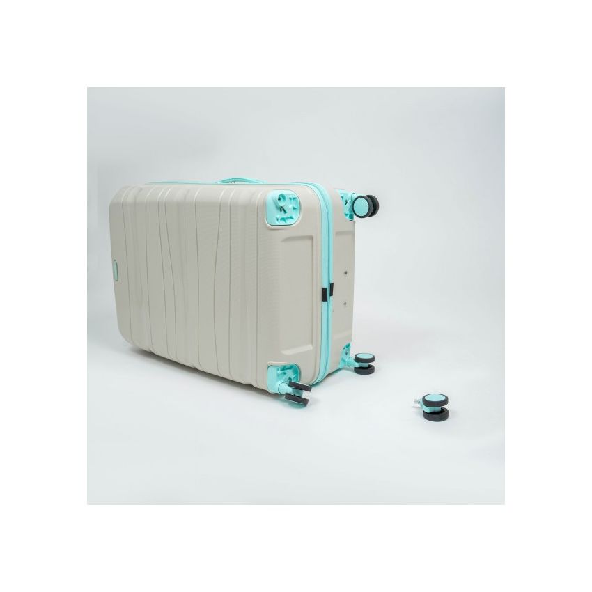Valise TITOU Incassable Polypropylene | Modèle 20KG - Beige/Turquoise 