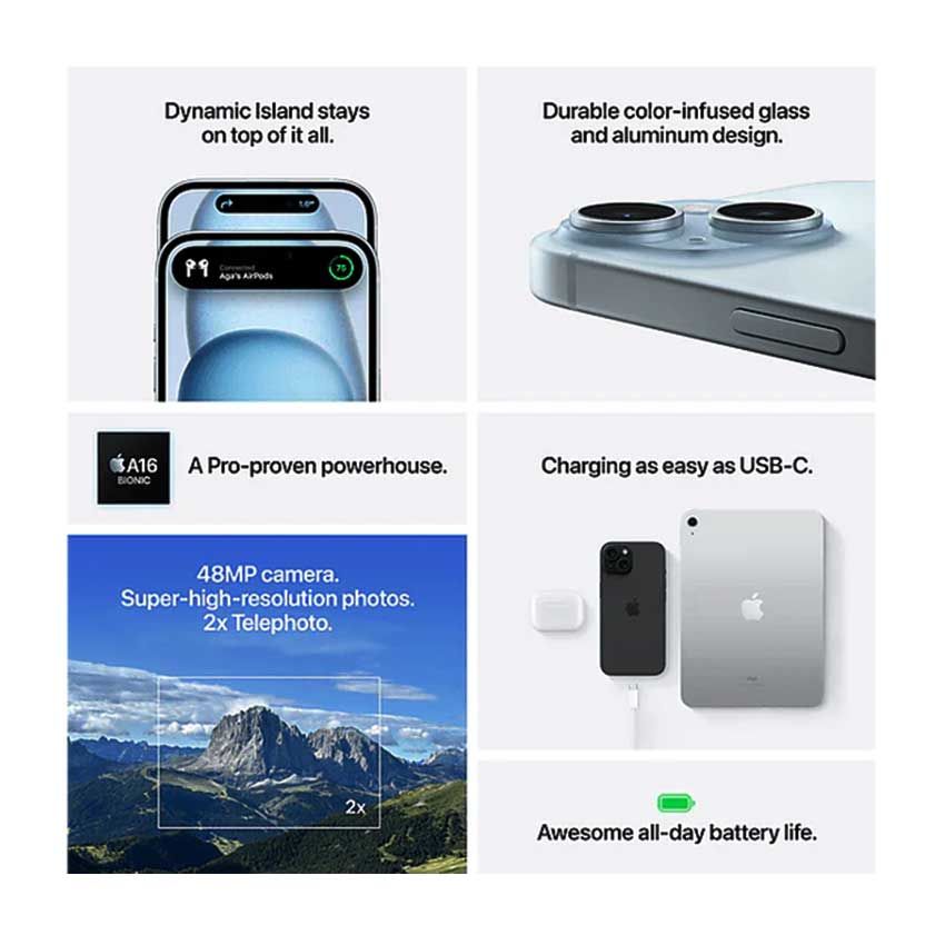 IPhone 15 | 6 GO - 128GO - 5G - Noir - Apple 