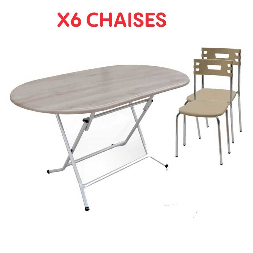 Table Pliante 120 x 80 cm  & 6 Chaises CITY Beige | SOTUFAB 