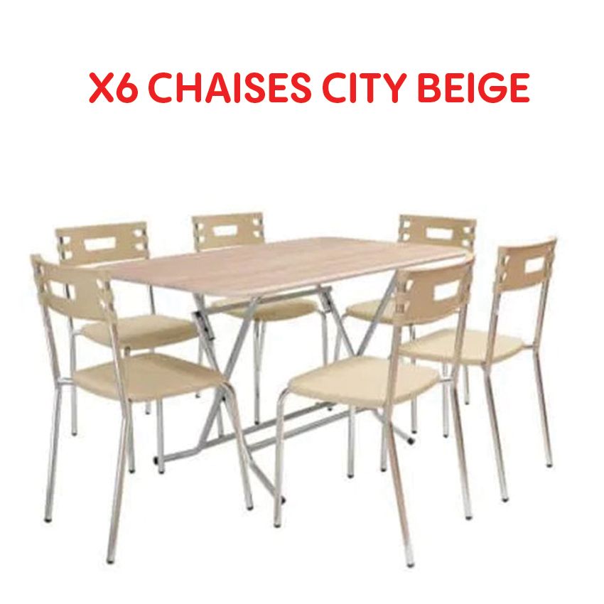 Table pliante ovale et 6 chaises  Beige Clair TC00011BC | SOTUFAB 