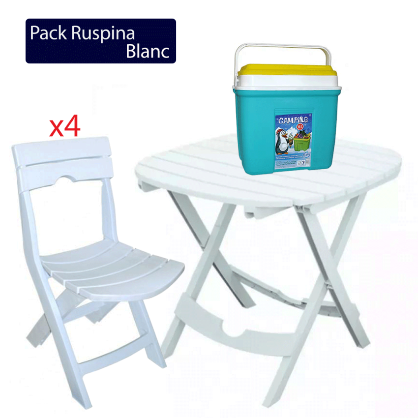 Pack Table & Chaise Pliable Ruspina Blanc | SOTUFAB