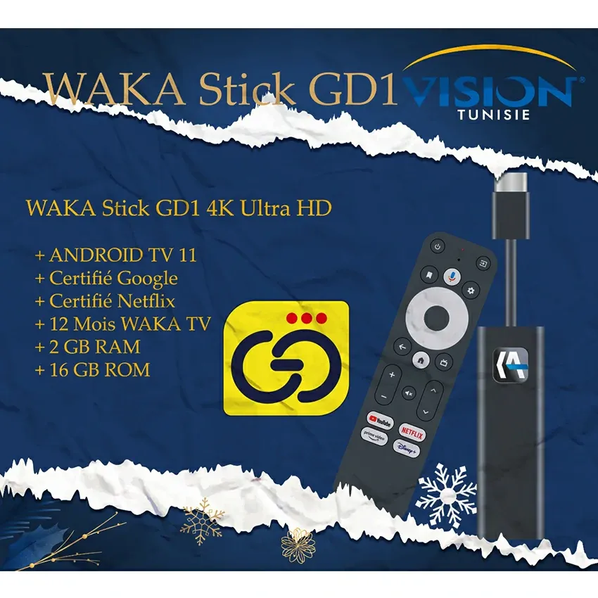 Stick Android | WAKA G1|16Go - Ultras HD 4K + 12 mois  WAKA