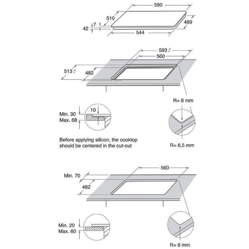Plaque de cuisson encastrable WHIRPOOL 4 Feux | 60 cm - Gaz - GOR615 - WH-GOR615-NB-  Noir 